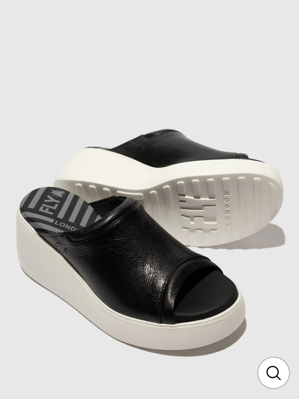 Fly London Black White Wedge Slip-on Leather Platform Sandals Mules Size 37